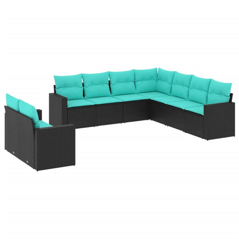 vidaXL Patio Sofa Set with Cushions 9 Piece, Outdoor Conversation Set, Sectional Sofa for Balcony Garden, Patio Furniture, Black Poly Rattan
