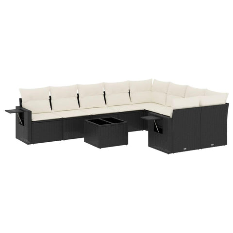 vidaXL Patio Sofa Set with Cushions 10 Piece, Outdoor Conversation Set, Sectional Sofa for Balcony Garden, Modern Style, Black Poly Rattan
