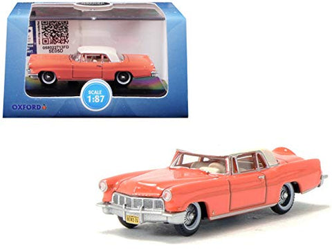 1956 Lincoln Continental Mark II Island Coral with Starmist White Top 1/87 (HO) Scale Diecast Model Car by Oxford Diecast 87LC56004