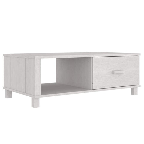 vidaXL HAMAR Rectangular Coffee Table - White Solid Pinewood Construction with Spacious Storage Drawer and Compartment - Ideal for Living Room