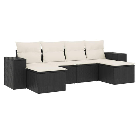 vidaXL Patio Sofa Set with Cushions 6 Piece, Outdoor Conversation Set, Sectional Sofa for Balcony Garden, Modern Style, Black Poly Rattan