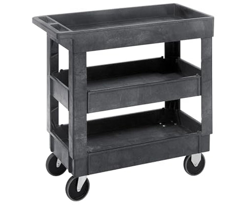 Quantum PC3518-33-3 3-Shelf Utility Cart Unit | Heavy-Duty Mobile Storage Rack with (4) 5" Casters for Industrial Supply Tool Distribution | 550 lbs Capacity | 34.25"W x 17.5"D x 32.5"H, Gray, Polymer