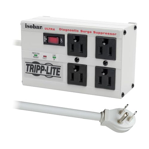 Tripp Lite ISOBAR4ULTRA Isobar 4 Outlet Heavy Duty Power Strip Surge Protector, 3330 Joules, 6ft Cord, Flat Plug, Metal Power Strip, Industrial Garage Work Shop Bench, Under Desk and Wall Mountable
