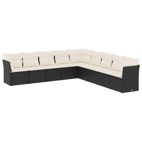 vidaXL 9 Piece Modular Garden Sofa Set with Cushions in Black and Cream Stylish Outdoor Furniture Storage Function Perfect for Relaxation Social Gatherings Patio Wicker Sectional