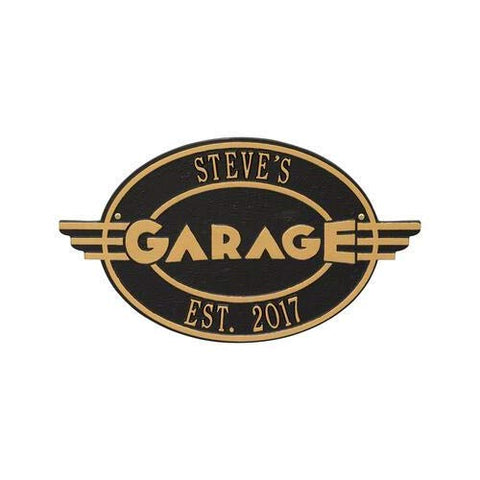 Whitehall 1655BG Moderno Garage Personalized Plaque in Black and Gold Color 10.25 x 18 x 0.25