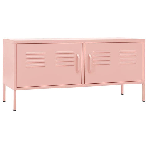 vidaXL Steel TV Stand with Storage Shelf and Cable Management in Pink - Sturdy, Adjustable, and Practical Living Room Furniture