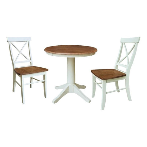 IC INTERNATIONAL CONCEPTS 30" Round Pedestal Table with 2 X-Back Chairs - Set of 3 Pieces - Multi-Color