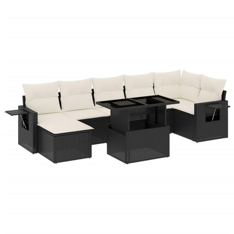 vidaXL Patio Sofa Set with Cushions 8 Piece, Garden Lounge Set, Outdoor Conversation Set, Sectional Sofa for Garden, Modern Style, Black Poly Rattan
