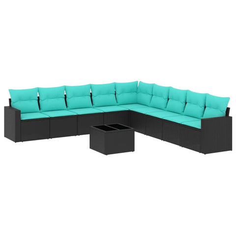 vidaXL Patio Sofa Set with Cushions 10 Piece, Outdoor Conversation Set, Sectional Sofa for Balcony Garden, Patio Furniture, Black Poly Rattan