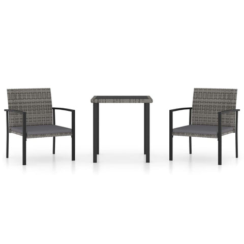 vidaXL 3-Piece Patio Dining Set, Lightweight Poly Rattan-Fabric, Gray/Black, Weather-, Outdoor Use, Includes Table and 2 Chairs, 49.6 Pounds