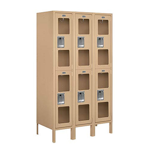 Salsbury Industries S-62358TN-A 12" Double Tier, 3 Wide x 5 Feet High x 18 Inches Deep, Assembled See-Through Metal Locker, Tan