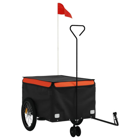 vidaXL Bike Trailer - 99.2 lb Max Load Iron Construction, 15" Wheels, Black/Orange, 53.9â€x26.8â€x23.2â€, Ideal for Tools/Groceries Transport