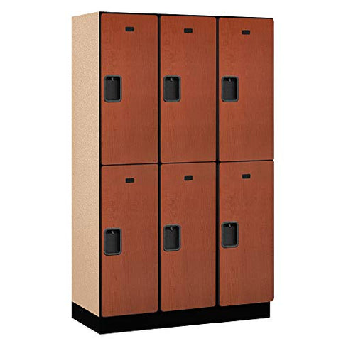 Salsbury Industries 2-Tier Extra Wide Designer Wood Locker with Three Wide Storage Units, 6-Feet High by 18-Inch Deep, Cherry