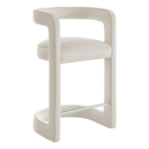 Modway Winslow Performance Velvet Counter Stool with Stainless Steel Footrest in Alabaster
