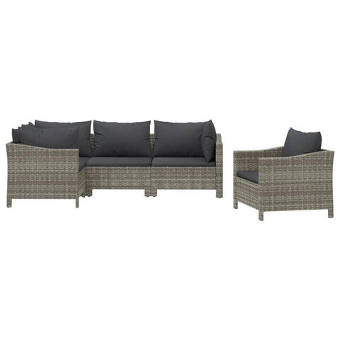 vidaXL Patio Furniture Set 5 Piece, Garden Sofa Set with Cushions, Patio Lounge Set Rattan Outdoor Sectional Sofa, Gray Poly Rattan