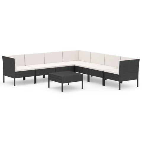 vidaXL Patio Lounge Set 8 Piece with Cushions Outdoor Garden Terrace Wooden Sofa Seating Seat Lounging Set Furniture Poly Rattan Black