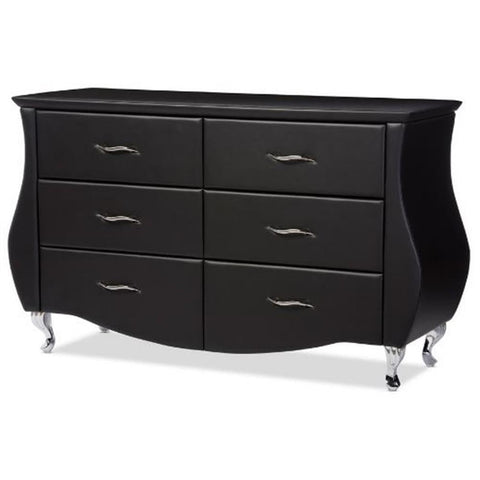 Baxton Studio Enzo Modern & Contemporary Faux Leather 6-Drawer Dresser, Medium, Black
