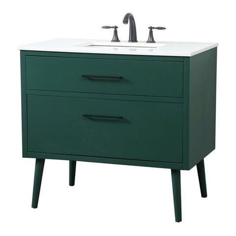 Elegant Decor Boise 36" Solid Wood and MDF Bathroom Vanity in Green