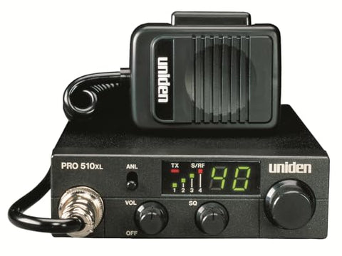 Uniden PRO510XL Pro Series 40-Channel CB Radio. Compact Design. Backlit LCD Display. Public Address. ANL Switch and 7 Watts of Audio Output. Unique PLL Circuit. S/RF LED Meter. , Black