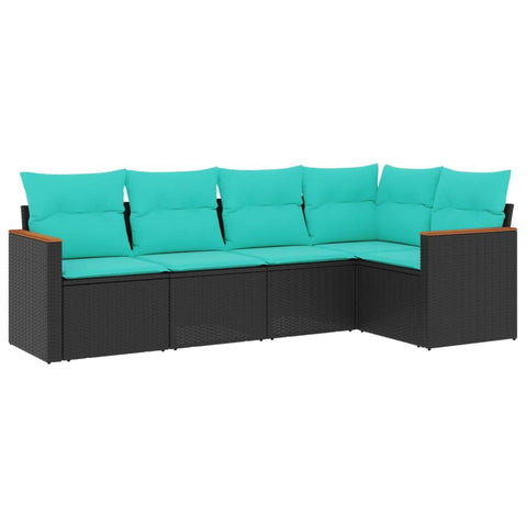 vidaXL Patio Sofa Set with Cushions 5 Piece, Outdoor Conversation Set, Sectional Sofa for Balcony Garden, Modern Style, Black Poly Rattan