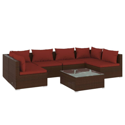 vidaXL Patio Lounge Set 7 Piece, Patio Furniture Set for Outdoor Garden, Sectional Sofa with Cushions, Corner Sofa, Poly Rattan Brown