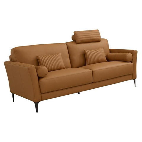 Acme Furniture Leather Upholstered Loveseat with Five Pillows, Saddle Tan