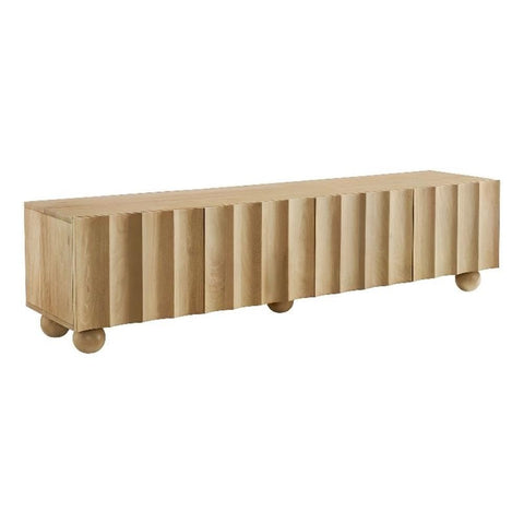 Modway Sorren 71 Inch Scalloped TV Stand in Natural – 4 Door Media Console Cabinet – Modern Storage TV Stand with Doors