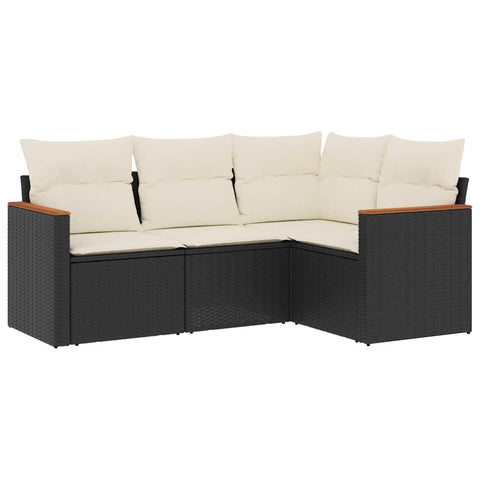 vidaXL Patio Sofa Set with Cushions 4 Piece, Outdoor Conversation Set, Sectional Sofa for Balcony Garden, Modern Style, Black Poly Rattan