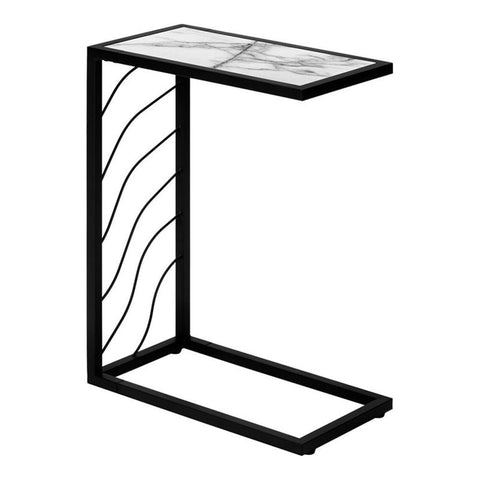 Monarch Specialties I 3300 Accent Table, C-Shaped, End, Side, Snack, Living Room, Bedroom, Metal, Laminate, White Marble Look, Black, Contemporary, Modern