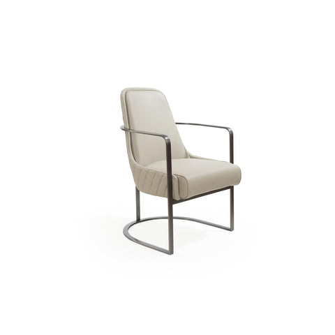 Whiteline Modern Living Bea Accent Chair, Light Grey Faux Leather BIX-1046, Padded Back with Lozenges Design, Frame and Base in Brushed Gun Black Steel BIX-SS07-STL-BLK
