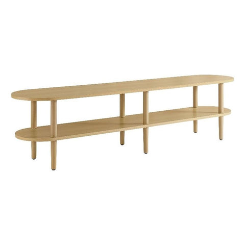 Modway Torus Oval TV Stand with Shelves in Light Oak - 69 Inch Wood Entertainment Center for Living Room - Curved Round Media Console with Open Storage
