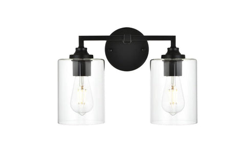 Living District Mayson 2-Light Iron & Glass Bath Sconce in Black/Clear