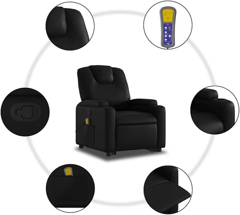 vidaXL Stand up Massage Recliner Chair - Power Lift Armchair, Electric Motor, Manual Tilt, Vibration Massage, Cup Holders, Faux Leather in Black
