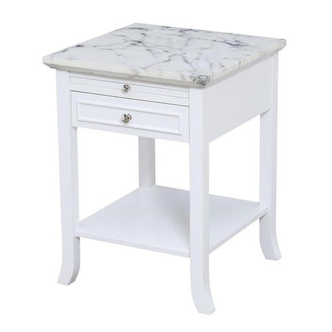 Convenience Concepts 7102045WMW American Heritage Logan End Table with Drawer and Slide, Faux Marble/White
