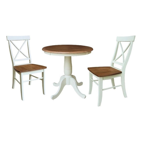 IC INTERNATIONAL CONCEPTS 30" Round Top Pedestal Dining Table with 2 X-Back Chairs - Multi-Color
