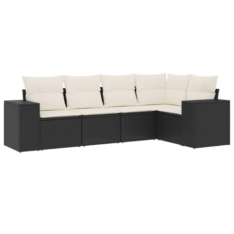vidaXL Patio Sofa Set with Cushions 5 Piece, Outdoor Conversation Set, Sectional Sofa for Balcony Garden, Patio Furniture, Black Poly Rattan