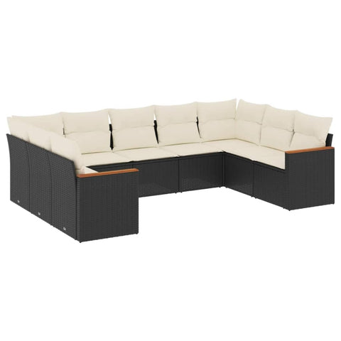 vidaXL Patio Sofa Set with Cushions 9 Piece, Outdoor Conversation Set, Sectional Sofa for Balcony Garden, Modern Style, Black Poly Rattan