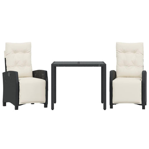 vidaXL Garden Dining Set 3-Piece Garden Furniture Set Table with 2 Chairs, Garden Set with Cushions, Patio Dining Set, Black Poly Rattan
