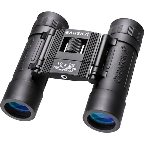 Barska Lucid View 10x25 Compact Binoculars – Lightweight Folding Design with Fully Coated Optics & Rubber Armor – Ideal for Travel, Hiking, Hunting & Sports