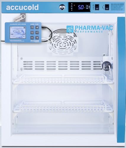 Summit Appliance ARG2PVDL2BLHD Performance Series 2 Cu.Ft. Countertop Glass Door All-Refrigerator, White, Auto Defrost, Digital Data Logger, Password Protection, Left Hand, 22.25"H x 18.5"W x 23.25"D