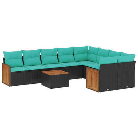 vidaXL Patio Sofa Set with Cushions 10 Piece, Outdoor Conversation Set with Storage, Patio Furniture Set, Modern Style, Black Poly Rattan