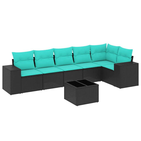 vidaXL 7 Piece Garden Sofa Set with Cushions Black Poly Rattan