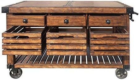 ACME Kaif 3-Drawer Wooden Kitchen Cart with 3 Baskets in Distress Chestnut