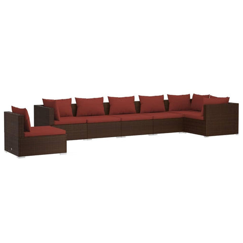vidaXL Patio Lounge Set 7 Piece, Patio Furniture Set for Outdoor Garden, Sectional Sofa with Cushions, Corner Sofa, Poly Rattan Brown