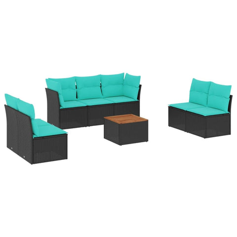 vidaXL Patio Sofa Set with Cushions 8 Piece, Outdoor Conversation Set, Patio Furniture Set for Balcony Garden, Modern Style, Black Poly Rattan