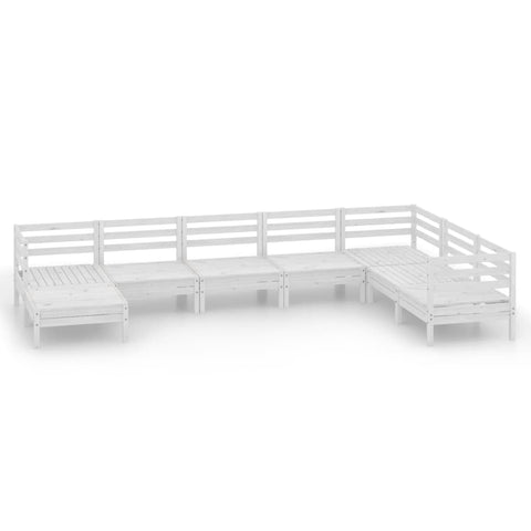 vidaXL 8 Piece Modular Garden Lounge Set Solid Pine Wood White Rustic Outdoor Furniture for Balcony Living Room Wooden Ottoman Patio Rectangular