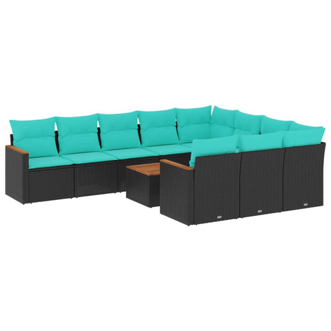 vidaXL Patio Sofa Set with Cushions 11 Piece, Outdoor Conversation Set with Storage, Patio Furniture Set, Modern Style, Black Poly Rattan