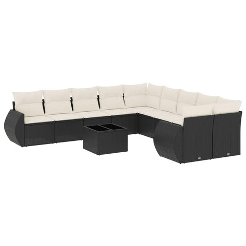 vidaXL Patio Sofa Set with Cushions 11 Piece, Outdoor Conversation Set, Sectional Sofa for Balcony Garden, Patio Furniture, Black Poly Rattan