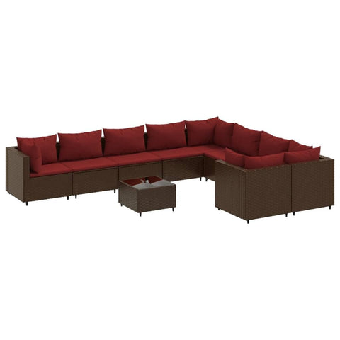 vidaXL Patio Sofa Set with Cushions 11 Piece, Outdoor Lounge Setting, Sectional Sofa for Backyard, Garden Furniture, Modern, Brown Poly Rattan