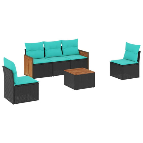 vidaXL Patio Sofa Set with Cushions 6 Piece, Outdoor Conversation Set with Storage, Patio Furniture Set, Modern Style, Black Poly Rattan